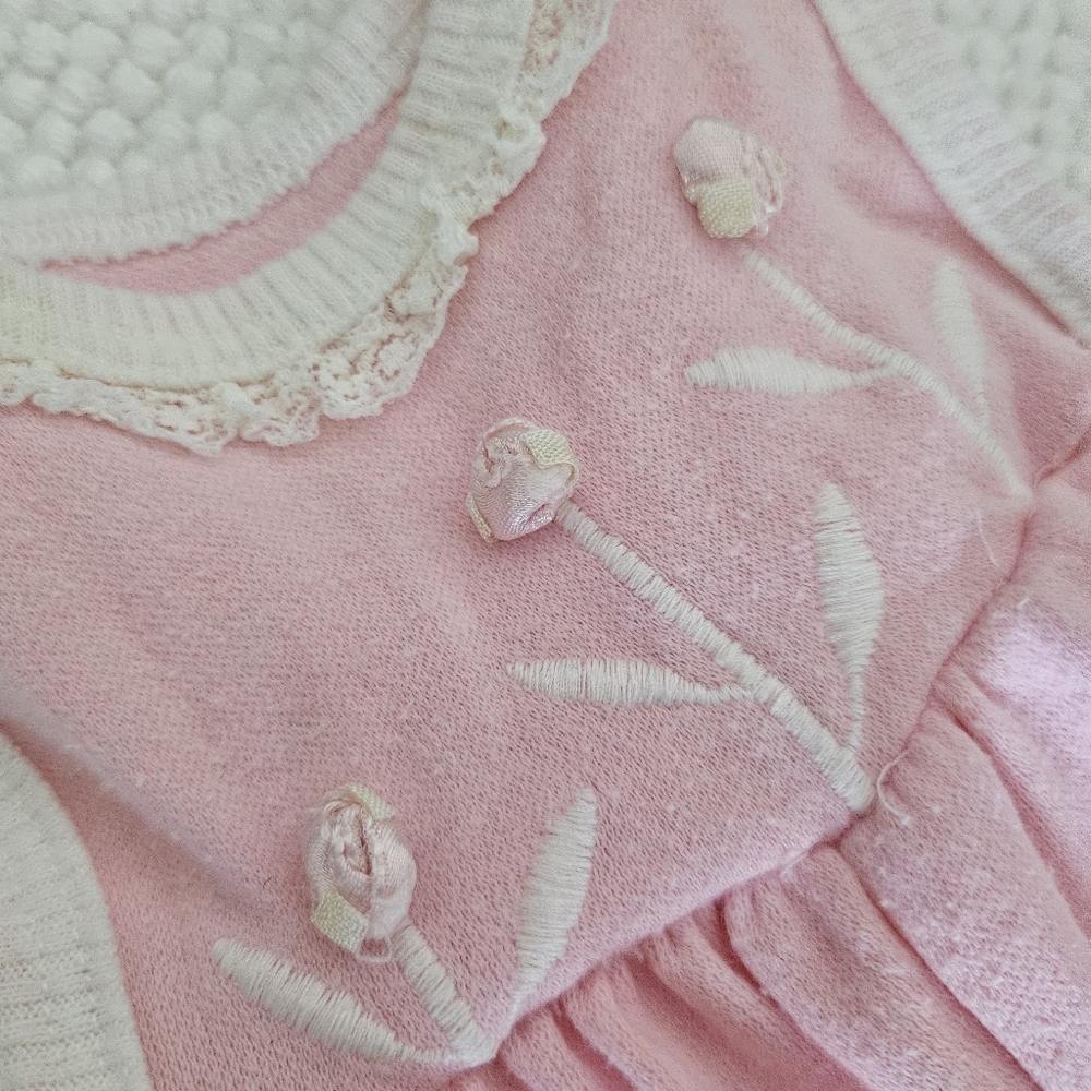 Vintage Buster Brown Baby Girl 3-6 Month Dainty Pink Lace Overall Bubble Romper - Picture 2 of 12